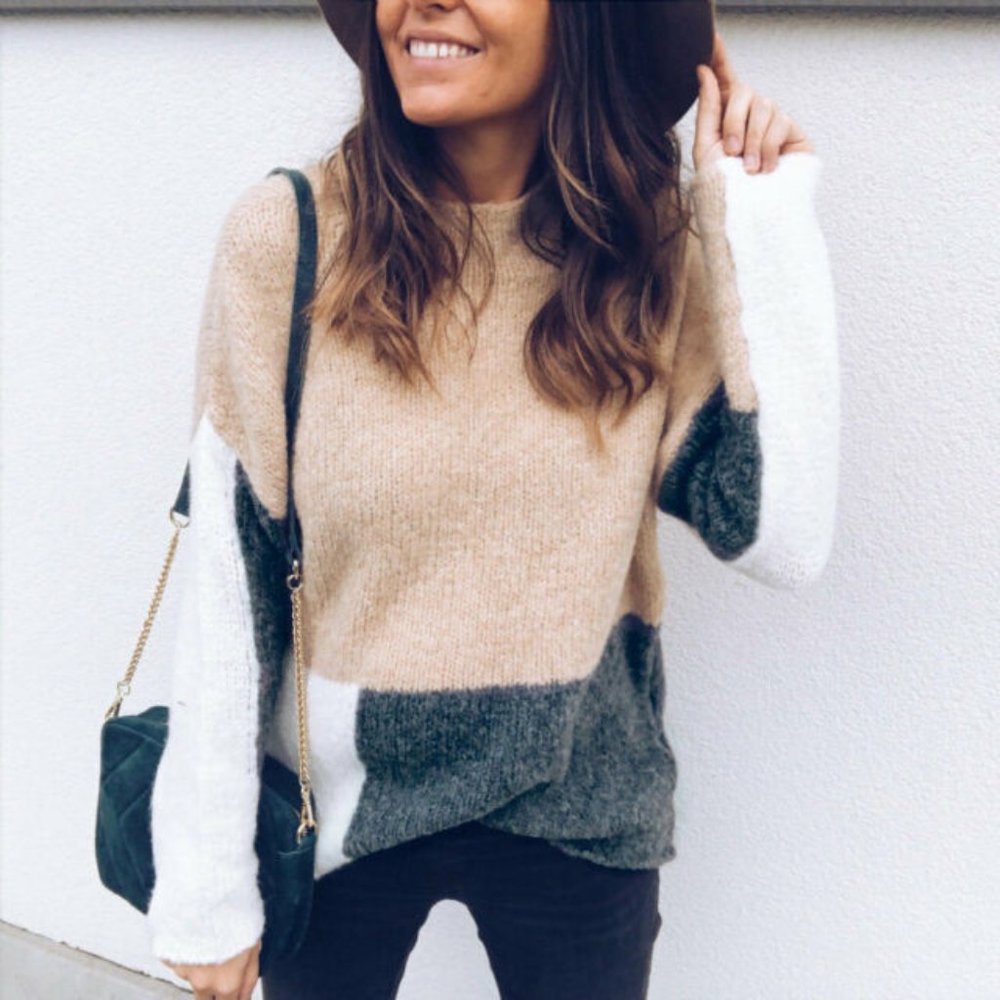 **3/$20** - SHEIN Long Sleeve Pullover Patchwork Panel Sweater